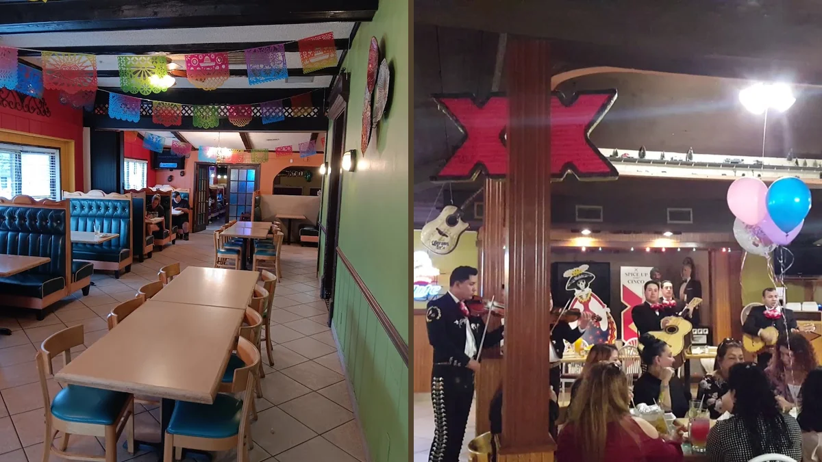 Colorful restaurant interior with simple table settings